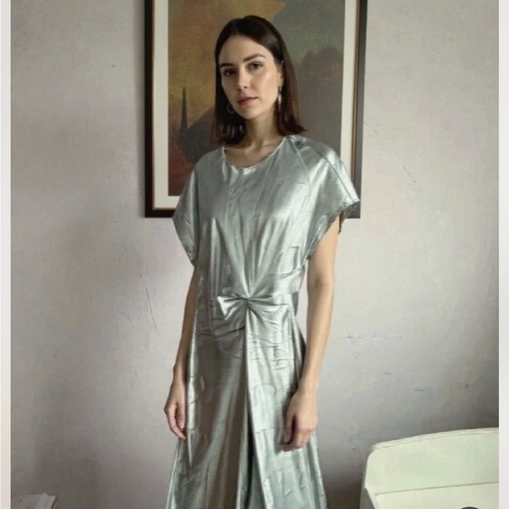 Zara Metallic Silver Maxi Dress
